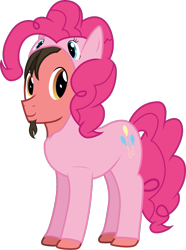 Size: 619x834 | Tagged: safe, artist:mrkat7214, derpibooru exclusive, imported from derpibooru, pinkie pie, oc, oc:ace play, earth pony, pony, derpibooru community collaboration, .svg available, 2022 community collab, clothes, cosplay, costume, facial hair, goatee, looking at you, male, pinkie suit, ponysuit, simple background, solo, stallion, svg, transparent background, vector