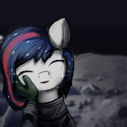 Size: 1500x1500 | Tagged: safe, artist:vickyvoo, imported from derpibooru, oc, oc:anon, oc:nasapone, earth pony, pony, feels, female, greentext, inspired by a song, mare, moon, nasapone, sad, space, spacesuit, text