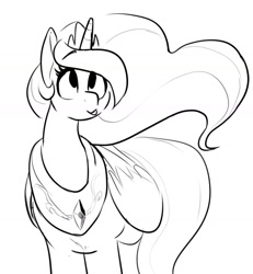 Size: 1007x1090 | Tagged: safe, artist:storyteller, princess celestia, alicorn, pony, monochrome, simple background, tongue out