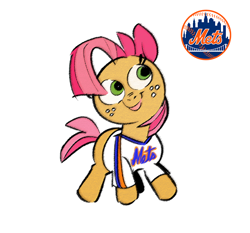 Size: 1034x962 | Tagged: safe, artist:kylesmeallie, color edit, edit, imported from derpibooru, babs seed, earth pony, pony, clothes, colored, mlb, new york mets, shirt, smiling