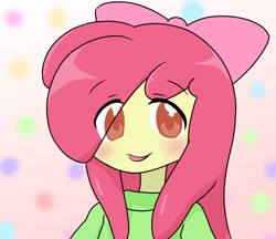 Size: 740x640 | Tagged: safe, artist:batipin, imported from derpibooru, apple bloom, equestria girls, cute, eye clipping through hair, female, looking at you, solo