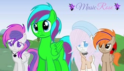 Size: 720x411 | Tagged: safe, artist:musicrouse, imported from derpibooru, oc, oc:fededash, oc:musicrouse, earth pony, pegasus, clothes, female, hat, hoodie, jewelry, male, mare, necklace, signature, unamused