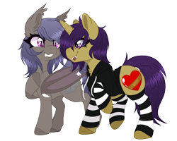 Size: 4160x3328 | Tagged: source needed, useless source url, safe, artist:red_moonwolf, imported from derpibooru, oc, oc only, oc:night skies, oc:tuxy, bat pony, pony, undead, unicorn, vampire, vampony, derpibooru community collaboration, 2022 community collab, bat pony oc, duo, duo female, female, horn, mare, simple background, transparent background, unicorn oc