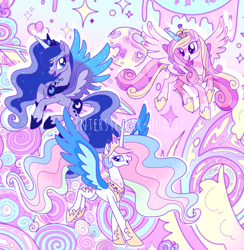 Size: 3580x3664 | Tagged: safe, artist:interstellar-quartz, imported from derpibooru, princess cadance, princess celestia, princess luna, alicorn, pony, alternate design, base used, coloring page, high res, royal sisters, siblings, sisters, smiling, spread wings, wings