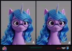 Size: 4096x2896 | Tagged: safe, artist:imalou, boulder media, imported from derpibooru, izzy moonbow, pony, unicorn, behind the scenes, concept art, g5, glasses, hasbro, hasbro logo, logo, my little pony logo, my little pony: a new generation, netflix logo