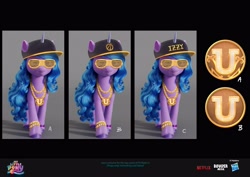 Size: 4096x2896 | Tagged: safe, artist:imalou, boulder media, imported from derpibooru, izzy moonbow, pony, unicorn, spoiler:my little pony: a new generation, behind the scenes, bling, cap, concept art, g5, hasbro, hasbro logo, hat, izzy the rapper, logo, my little pony logo, my little pony: a new generation, netflix logo
