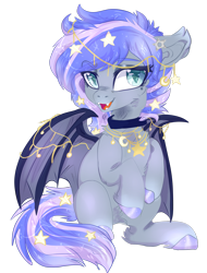 Size: 2133x2812 | Tagged: safe, artist:malicious-demi, imported from derpibooru, oc, oc only, bat pony, pony, bat pony oc, bat wings, choker, ethereal mane, fangs, female, high res, hoof polish, mare, open mouth, open smile, simple background, smiling, solo, starry mane, transparent background, wings