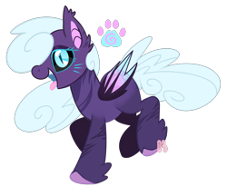 Size: 2451x2024 | Tagged: safe, artist:khimi-chan, imported from derpibooru, oc, oc only, bat pony, pony, bat pony oc, bat wings, feathered fetlocks, high res, open mouth, paw prints, simple background, slit pupils, transparent background, wings
