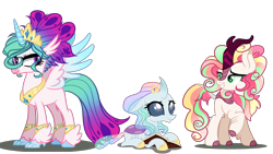Size: 2400x1350 | Tagged: safe, artist:gihhbloonde, imported from derpibooru, oc, oc only, changedling, changeling, classical hippogriff, hippogriff, kirin, pony, base used, changedling oc, changeling oc, hippogriff oc, kirin oc, magical lesbian spawn, offspring, parent:autumn blaze, parent:ocellus, parent:princess celestia, simple background, transparent background