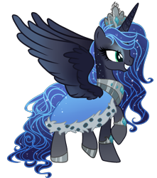 Size: 1500x1700 | Tagged: safe, artist:gihhbloonde, imported from derpibooru, oc, oc only, alicorn, pony, alicorn oc, base used, cloak, clothes, ethereal mane, eyelashes, female, grin, hoof polish, horn, jewelry, mare, offspring, parent:king sombra, parent:princess luna, parents:lumbra, raised hoof, simple background, smiling, starry mane, tiara, transparent background, wings
