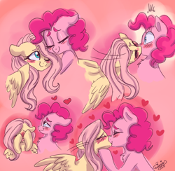 Size: 640x625 | Tagged: safe, artist:wimsiecal, imported from derpibooru, fluttershy, pinkie pie, earth pony, pegasus, pony, female, flutterpie, kissing, lesbian, mare, shipping