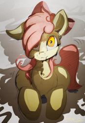 Size: 2278x3264 | Tagged: safe, artist:ruby, imported from derpibooru, apple bloom, earth pony, pony, robot, robot pony, female, filly, foal, gynoid, high res, looking at you, oil, solo