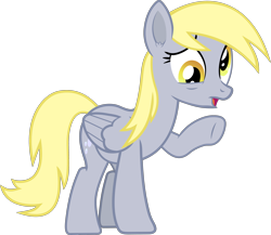 Size: 3462x3000 | Tagged: safe, artist:frownfactory, imported from derpibooru, derpy hooves, pegasus, pony, slice of life (episode), ear fluff, female, folded wings, full body, high res, mare, open mouth, raised hoof, simple background, solo, standing, tail, three quarter view, transparent background, vector, wings