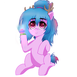 Size: 1234x1228 | Tagged: safe, artist:p+e-n, imported from derpibooru, oc, oc only, deer, derpibooru community collaboration, 2022 community collab, deer oc, eye clipping through hair, eyebrows, eyebrows visible through hair, female, full body, not izzy moonbow, simple background, sitting, solo, transparent background