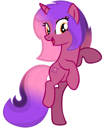 Size: 6577x8000 | Tagged: safe, artist:laszlvfx, imported from derpibooru, oc, oc only, oc:crystal leaf, pony, unicorn, absurd resolution, female, full body, gradient mane, gradient tail, horn, mare, open mouth, open smile, show accurate, simple background, smiling, solo, standing, standing on one leg, tail, transparent background, unicorn oc, vector