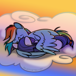 Size: 775x775 | Tagged: safe, artist:selective-yellow, imported from derpibooru, rainbow dash, rarity, pegasus, pony, unicorn, acrophobia, cloud, comforting, embrace, female, hug, lesbian, on a cloud, one eye open, raridash, shipping, sweet dreams fuel, winghug, wings