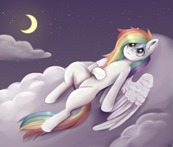 Size: 2001x1701 | Tagged: safe, artist:ske, imported from derpibooru, oc, oc only, pegasus, pony, cloud, crescent moon, moon, night, solo