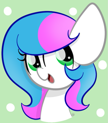 Size: 601x684 | Tagged: safe, artist:sugarcloud12, imported from derpibooru, oc, oc only, oc:sugar cloud, pegasus, pony, abstract background, bust, female, green eyes, mare, open mouth, open smile, pegasus oc, portrait, signature, smiling, solo, two toned mane