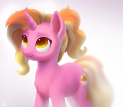 Size: 2300x2000 | Tagged: safe, artist:luminousdazzle, imported from derpibooru, luster dawn, pony, unicorn, chest fluff, cute, digital art, female, g4, high res, looking up, lusterbetes, mare, simple background, smiling, solo