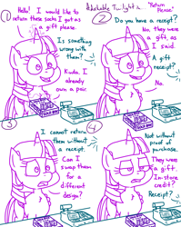 Size: 4779x6013 | Tagged: safe, artist:adorkabletwilightandfriends, imported from derpibooru, twilight sparkle, alicorn, pony, comic:adorkable twilight and friends, adorkable, adorkable twilight, box, cash register, christmas, clothes, comic, conversation, cute, dork, female, happy, hearth's warming, holiday, humor, magic, mare, offscreen character, present, slice of life, socks, store, twilight sparkle (alicorn), twilight sparkle is not amused, unamused, unhappy