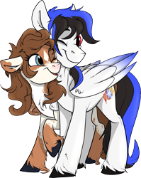 Size: 1631x2046 | Tagged: safe, artist:rutkotka, imported from derpibooru, oc, oc only, oc:mabel, oc:snowstorm, derpibooru community collaboration, 2022 community collab, couple, cuddling, cute, oc x oc, shipping, simple background, transparent background, unshorn fetlocks