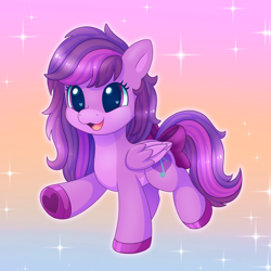 Size: 3008x3008 | Tagged: safe, artist:malarkey, imported from derpibooru, oc, oc only, oc:emilia starsong, pegasus, pony, colored ears, colored hooves, cute, female, gradient background, happy, heart, heart eyes, high res, hoof heart, hooves, mare, open mouth, open smile, pale belly, raised hoof, smiling, solo, sparkles, wingding eyes