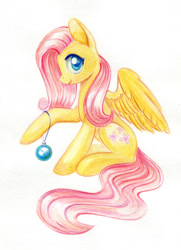 Size: 822x1134 | Tagged: safe, artist:maytee, imported from derpibooru, fluttershy, pegasus, pony, christmas, christmas ornament, decoration, holiday, simple background, smiling, solo, traditional art, white background
