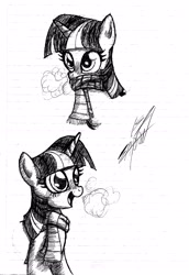 Size: 2193x3192 | Tagged: safe, artist:nightshadow154, imported from derpibooru, twilight sparkle, pony, clothes, high res, scarf, signature, solo, traditional art