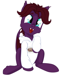 Size: 2440x3018 | Tagged: safe, artist:aaronmk, imported from derpibooru, oc, oc only, bat pony, pony, equestria at war mod, bat pony oc, clothes, high res, hoodie, open mouth, open smile, simple background, sitting, smiling, solo, speer hoodie, sweater, text, the new order: last days of europe, transparent background