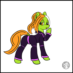 Size: 4000x4000 | Tagged: safe, artist:dice-warwick, imported from derpibooru, oc, oc only, oc:lottery, earth pony, pony, fallout equestria, absurd resolution, bandana, bedroom eyes, butt, clothes, dock, earth pony oc, jumpsuit, looking at you, looking back, looking back at you, open mouth, open smile, plot, raised tail, rear view, simple background, smiling, smiling at you, solo, tail, transparent background