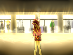 Size: 1600x1200 | Tagged: source needed, safe, artist:zeng_shuai_qi, imported from derpibooru, sunset shimmer, equestria girls, facing away, female, rear view, solo