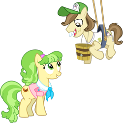 Size: 1359x1353 | Tagged: safe, artist:jeatz-axl, edit, imported from derpibooru, chickadee, hayseed turnip truck, ms. peachbottom, earth pony, pony, bucket, female, male, mare, peachtruck, rope, shipping, simple background, stallion, straight, transparent background, vector