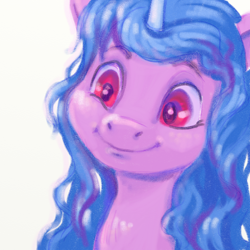 Size: 2048x2048 | Tagged: safe, artist:kovoranu, imported from derpibooru, izzy moonbow, pony, unicorn, bust, female, g5, high res, mare, my little pony: a new generation, portrait, smiling, solo