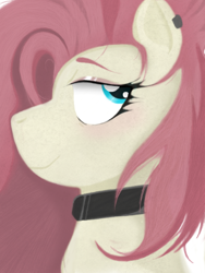 Size: 864x1152 | Tagged: safe, artist:dsstoner, imported from derpibooru, oc, oc:hrukii, pegasus, pony, blushing, bust, choker, eyelashes, eyeshadow, female, makeup, mare, pegasus oc, piercing, portrait