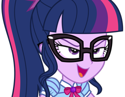 Size: 4091x3178 | Tagged: safe, artist:sketchmcreations, imported from derpibooru, sci-twi, twilight sparkle, equestria girls, equestria girls series, holidays unwrapped, spoiler:eqg series (season 2), bust, female, geode of telekinesis, glasses, high res, magical geodes, open mouth, open smile, simple background, smiling, solo, the cider louse fools, transparent background, vector