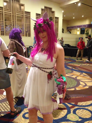 Size: 2121x2828 | Tagged: safe, artist:cinemabrony, imported from derpibooru, berry punch, berryshine, human, babscon, babscon 2015, bottle, clothes, cosplay, costume, glass bottle, high res, irl, irl human, photo, plump