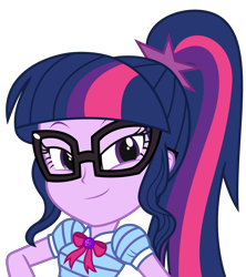 Size: 2825x3178 | Tagged: safe, artist:sketchmcreations, imported from derpibooru, sci-twi, twilight sparkle, equestria girls, equestria girls series, holidays unwrapped, spoiler:eqg series (season 2), female, geode of telekinesis, glasses, high res, looking at you, magical geodes, simple background, smiling, smiling at you, smug, solo, the cider louse fools, transparent background, vector