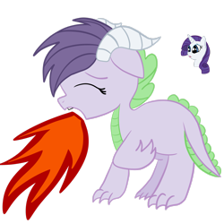 Size: 2449x2449 | Tagged: safe, artist:scoot11, imported from derpibooru, rarity, oc, oc:angie, dracony, hybrid, pony, unicorn, duo, fire, fire breath, high res, interspecies offspring, offspring, open mouth, parent:rarity, parent:spike, parents:sparity, simple background, transparent background