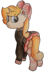 Size: 1990x3221 | Tagged: safe, artist:pastelsplash, imported from derpibooru, oc, oc only, oc:finnian s., pony, unicorn, derpibooru community collaboration, 2022 community collab, bow, clothes, femboy, hair bow, hoodie, looking at you, looking back, looking back at you, male, simple background, skirt, socks, solo, traditional art, transparent background