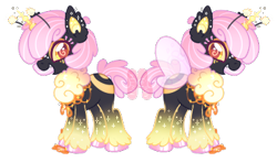 Size: 370x217 | Tagged: safe, artist:khimi-chan, imported from derpibooru, oc, oc only, bee pony, original species, pony, antennae, base used, duo, female, hoof polish, mare, simple background, smiling, transparent background