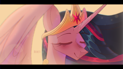 Size: 1280x720 | Tagged: safe, artist:plinckyctt, imported from derpibooru, twilight sparkle, alicorn, pony, the last problem, bust, eyelashes, eyes closed, female, jewelry, mare, older, older twilight, princess twilight 2.0, solo, tiara, twilight sparkle (alicorn)