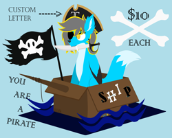 Size: 3999x3209 | Tagged: safe, artist:samsailz, imported from derpibooru, box, commission, eyepatch, flag, hat, high res, pirate, pirate hat, sword, weapon, ych example, your character here