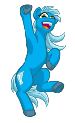 Size: 1044x1704 | Tagged: safe, artist:texasuberalles, imported from derpibooru, oc, oc only, oc:bleu cheese, earth pony, pony, derpibooru community collaboration, 2022 community collab, colored hooves, female, grin, looking at you, mare, not trixie, open mouth, raised hoof, simple background, smiling, solo, standing, standing on one leg, transparent background, underhoof