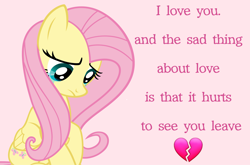 Size: 3330x2203 | Tagged: safe, artist:icetea, imported from derpibooru, fluttershy, pegasus, pony, crying, female, folded wings, heartbreak, high res, looking down, mare, pink background, sad, simple background, sitting, solo, text, wings