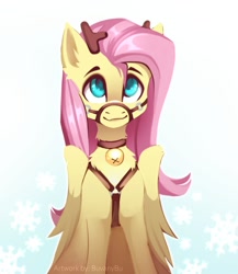 Size: 1042x1200 | Tagged: safe, artist:buvanybu, imported from derpibooru, fluttershy, pegasus, pony, antlers, bell, bell collar, collar, cute, flutterdeer, shyabetes, solo