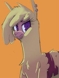 Size: 1245x1643 | Tagged: safe, artist:hitsuji, imported from derpibooru, alpaca, them's fightin' herds, blanket, clothes, community related, ear piercing, paprika (tfh), piercing, punk, simple background, solo, torn clothes