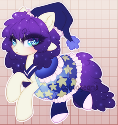 Size: 700x740 | Tagged: safe, artist:cabbage-arts, imported from derpibooru, oc, oc only, oc:star blanket, earth pony, pony, blushing, clothes, commission, commissioner:syleira, dress, earth pony oc, female, solo, watermark