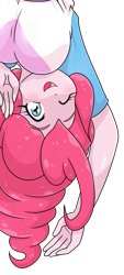 Size: 581x1280 | Tagged: safe, artist:batipin, imported from derpibooru, part of a set, pinkie pie, equestria girls, breasts, busty pinkie pie, female, looking at you, one eye closed, open mouth, simple background, solo, transparent background, upside down, wink