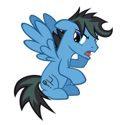 Size: 1594x1594 | Tagged: safe, artist:the smiling pony, imported from derpibooru, oc, oc only, oc:repentant anon, pegasus, pony, derpibooru community collaboration, .svg available, 2022 community collab, >:v, blue eyes, ears back, folded wings, full body, hooves, male, open mouth, pegasus oc, show accurate, simple background, sitting, solo, spread wings, stallion, svg, tail, transparent background, two toned mane, two toned tail, vector, wings
