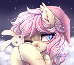 Size: 600x522 | Tagged: safe, artist:cabbage-arts, imported from derpibooru, oc, oc only, oc:stardust, bat pony, pony, bat pony oc, female, frown, hat, nightcap, one eye closed, plushie, solo, tired